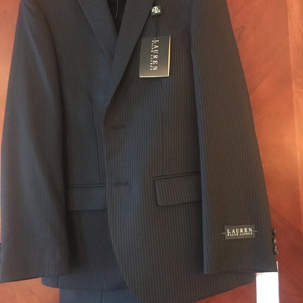 Boys navy blue pin stripe suit jacket and pants